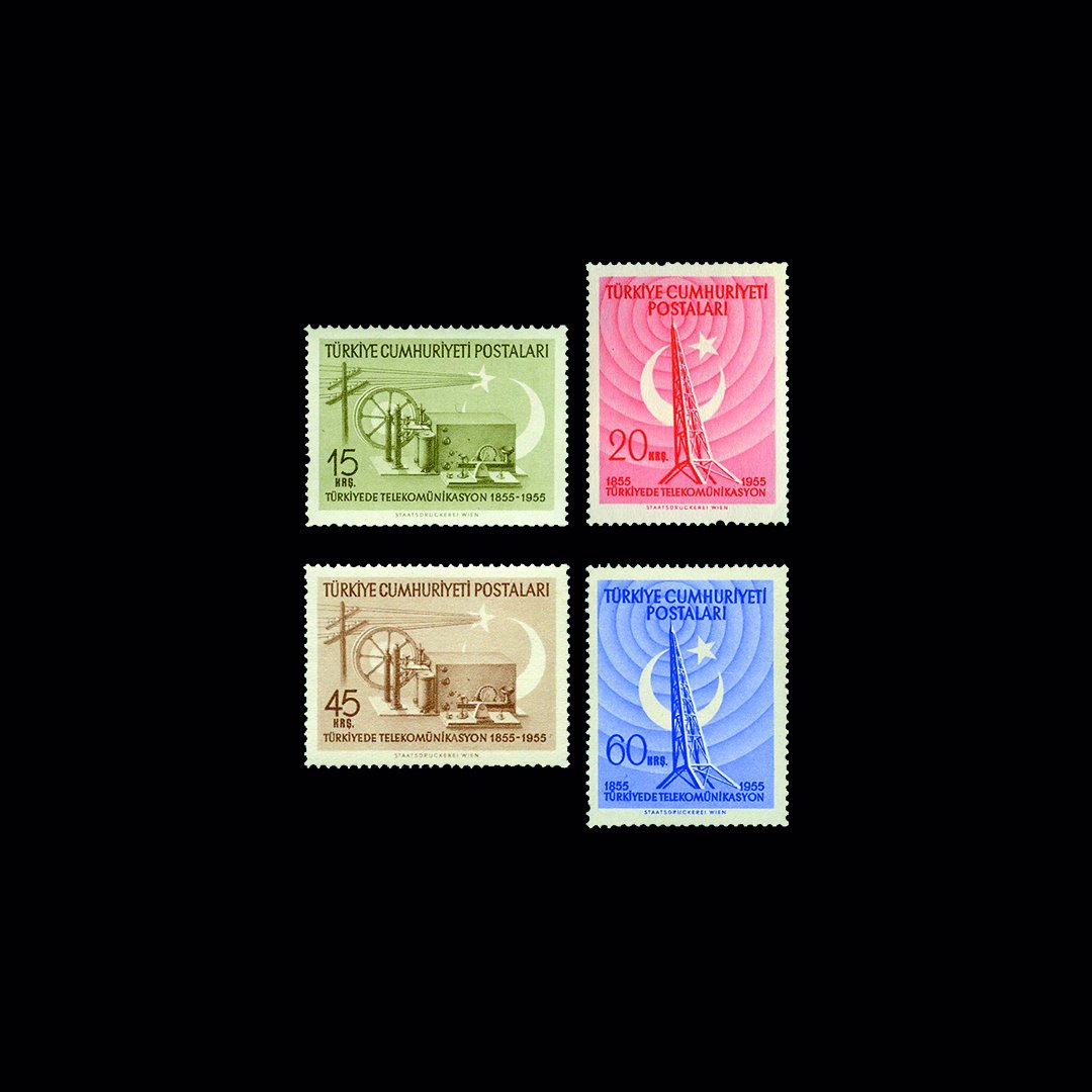 Türkiyede Telekomunikasyonun 100 Yıldönümü (10 Eylül 1955) - Türkiye Cumhuriyeti Pul Koleksiyonu