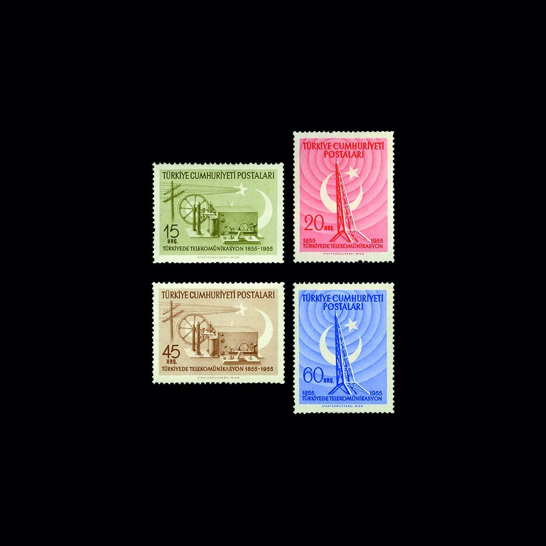 100. Jahrestag der Telekommunikation in der Türkei (10. September 1955) - Briefmarkensammlung der Republik Türkei