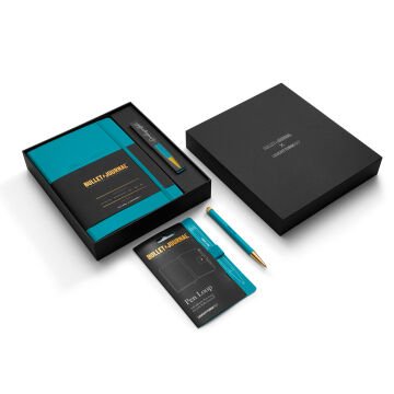 Leuchtturm1917 Bullet Journal Hediye Seti (Bullet Journal Not Defteri, Drehgriffel Kalem ve Pen Loop), Turquoise25 İngilizce