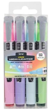 SERVE Pastel Seri Likit Fosforlu Kalem 4'lü Set