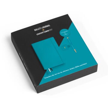 Leuchtturm1917 Bullet Journal Hediye Seti (Bullet Journal Not Defteri, Drehgriffel Kalem ve Pen Loop), Turquoise25 Almanca