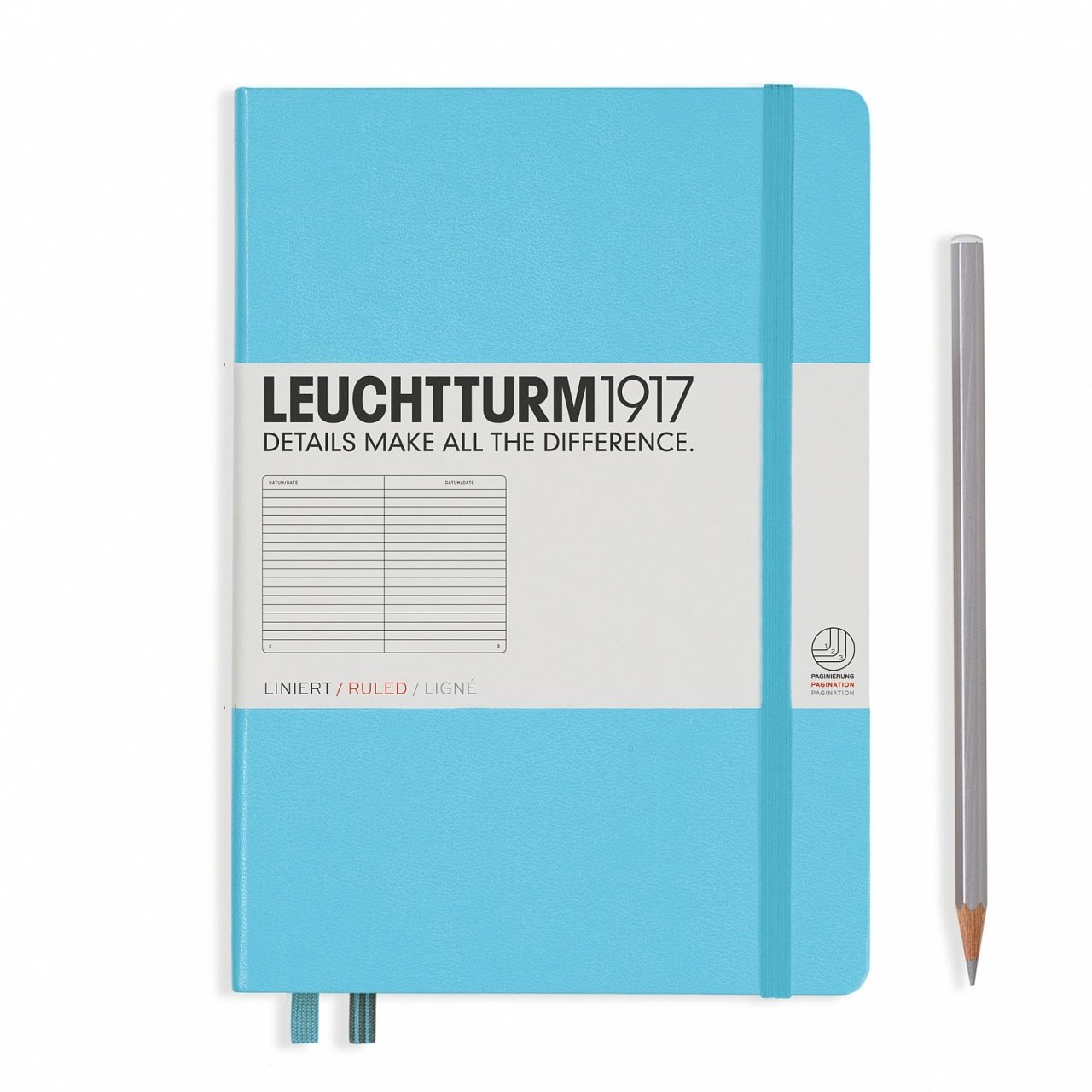 Leuchtturm1917 Not Defteri Orta Boy (A5), Sert Kapak, 249 Numaralandırılmış Sayfa, Buz Mavi - Çizgili