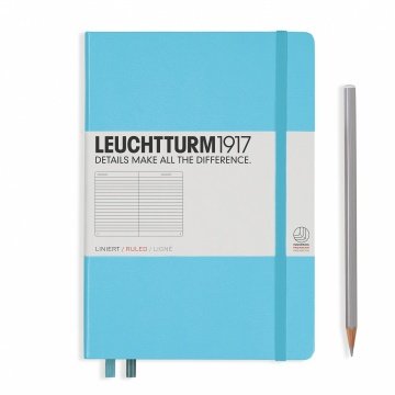 Leuchtturm1917 Not Defteri Orta Boy (A5), Sert Kapak, 249 Numaralandırılmış Sayfa, Buz Mavi - Çizgili