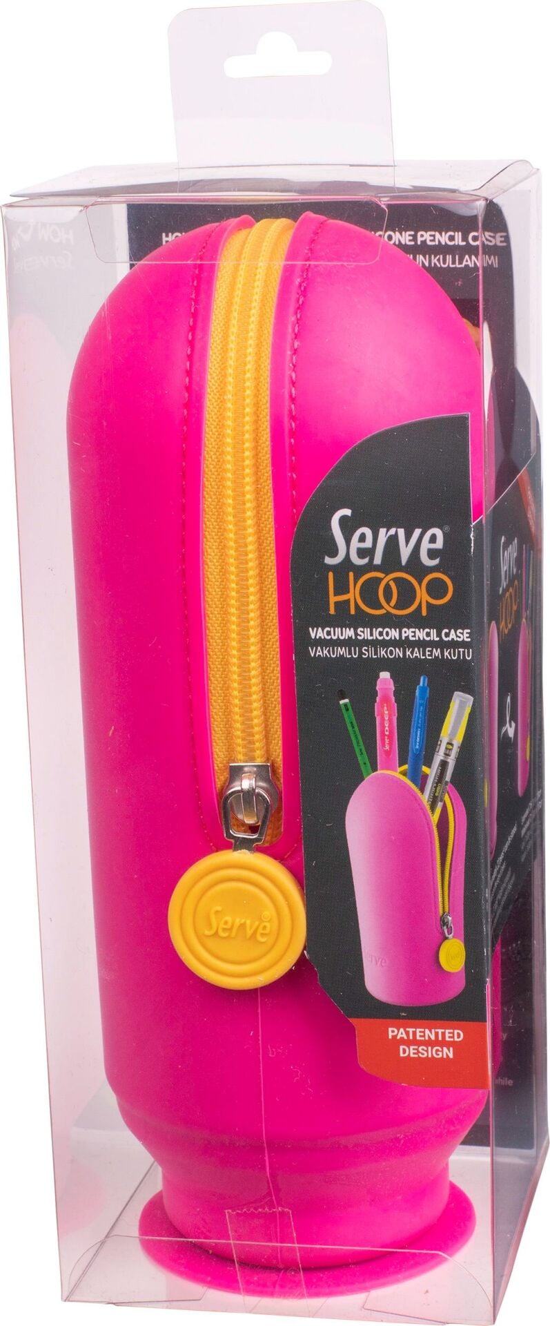 SERVE Hoop Vakumlu Silikon Kalem Çantası ve Kalemlik, Fosforlu Pembe