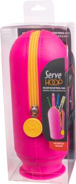 SERVE Hoop Vakumlu Silikon Kalem Çantası ve Kalemlik, Fosforlu Pembe