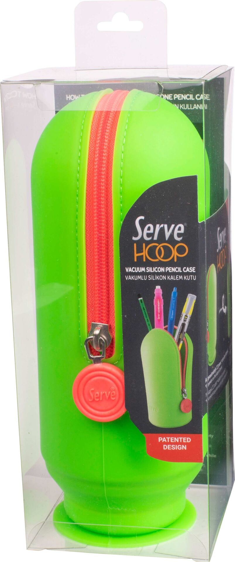 SERVE Hoop Vakumlu Silikon Kalem Çantası ve Kalemlik, Fosforlu Yeşil