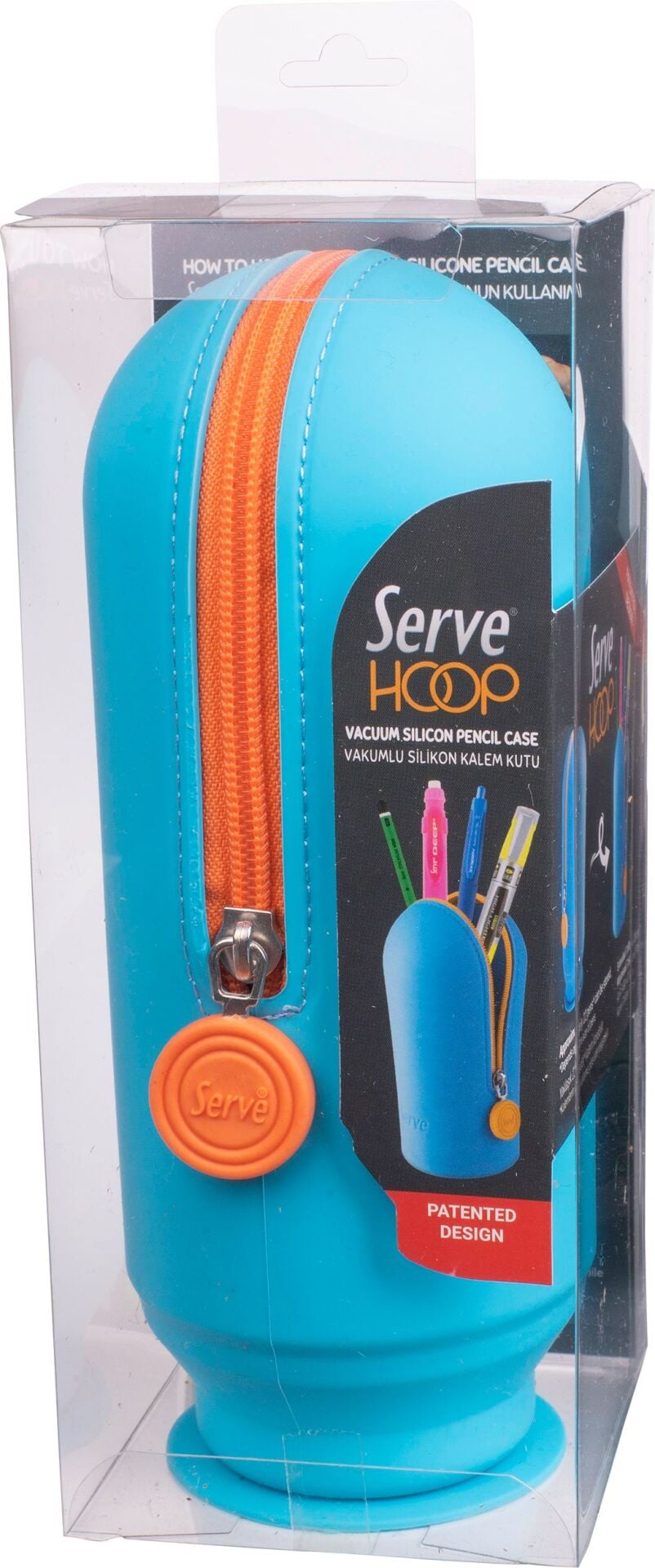SERVE Hoop Vakumlu Silikon Kalem Çantası ve Kalemlik, Fosforlu Mavi