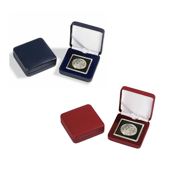 Leuchtturm Nobile, Madeni Para Kutusu, Quadrum Kare Kapsüller için Kırmızı ve Lacivert Kutu,