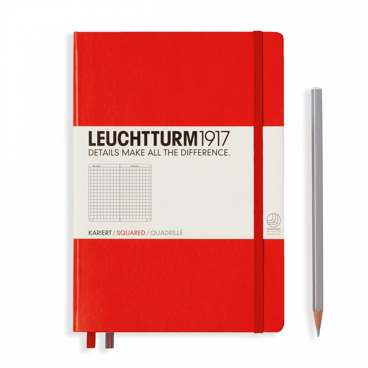 Leuchtturm1917 Not Defteri Orta Boy (A5), Sert Kapak, 249 Numaralandırılmış Sayfa, Kırmızı - Kareli