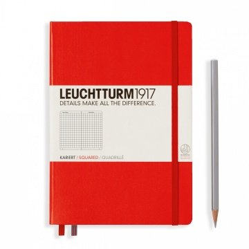 Leuchtturm1917 Not Defteri Orta Boy (A5), Sert Kapak, 249 Numaralandırılmış Sayfa, Kırmızı - Kareli