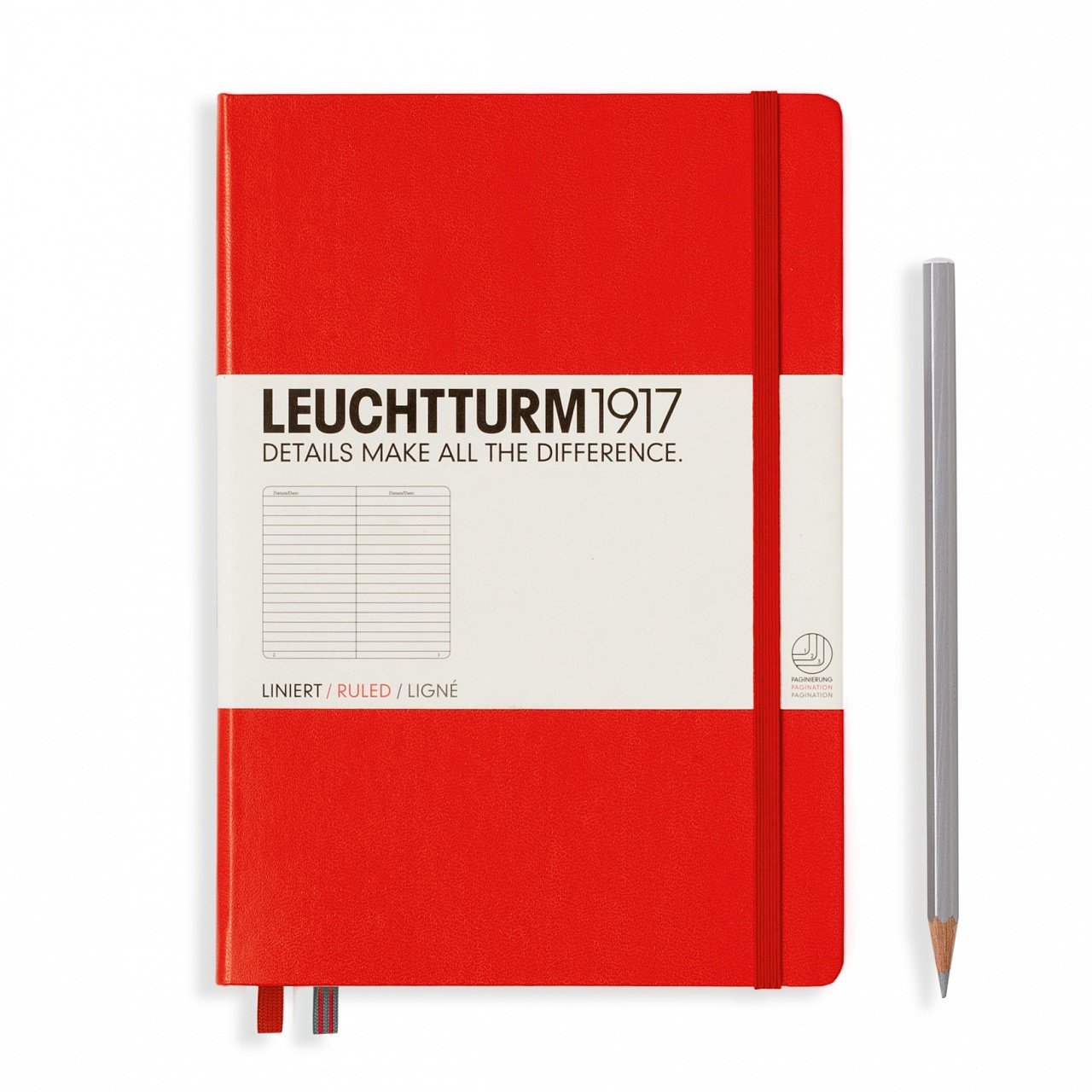 Leuchtturm1917 Not Defteri Orta Boy (A5), Sert Kapak, 249 Numaralandırılmış Sayfa, Kırmızı - Çizgili