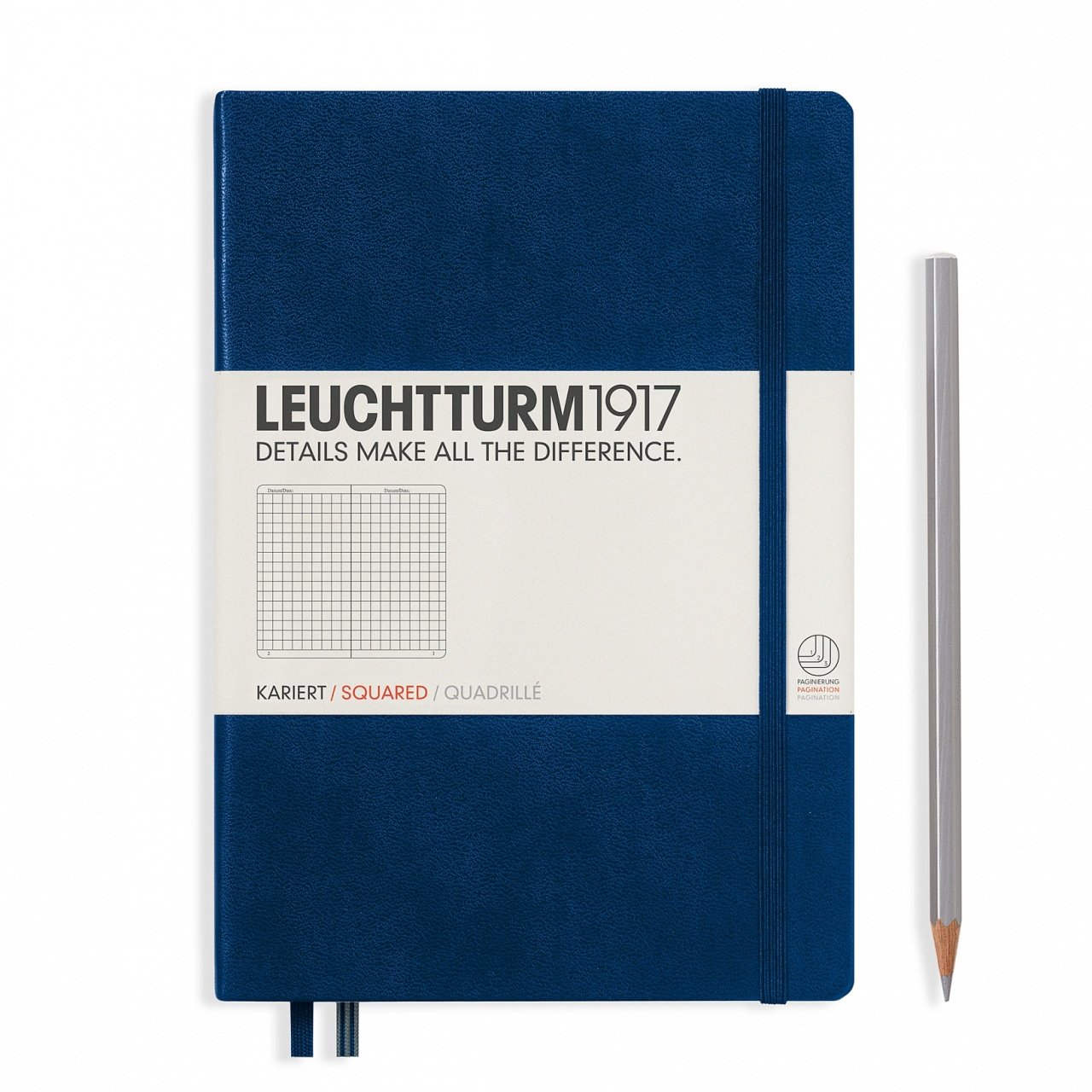 Leuchtturm1917 Not Defteri Orta Boy (A5), Sert Kapak, 249 Numaralandırılmış Sayfa, Lacivert - Kareli