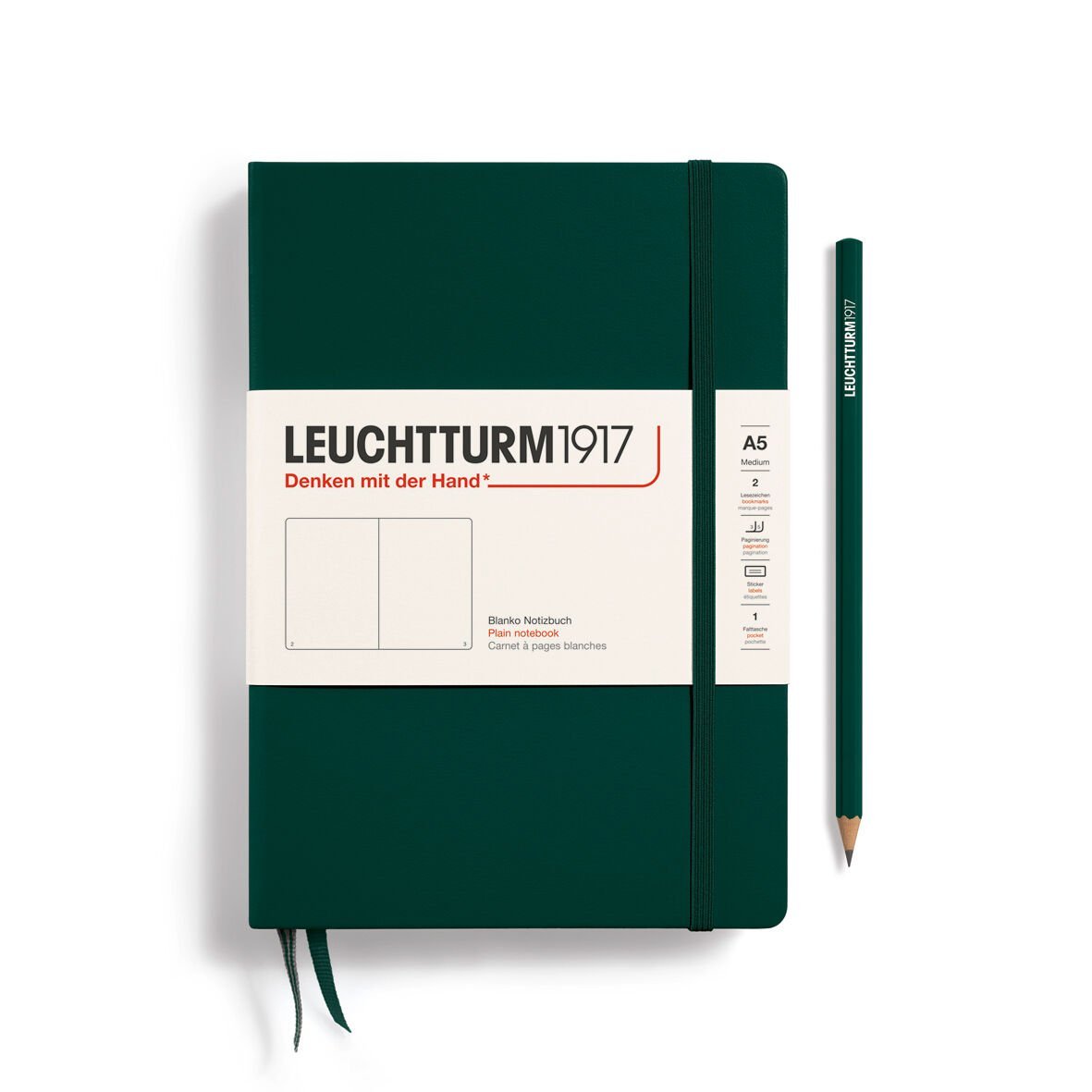 Leuchtturm1917 Doğal Renkler Serisi Not Defteri, Orta Boy (A5), Sert Kapak, 251 Numaralandırılmış Sayfa, Orman Yeşili - Düz
