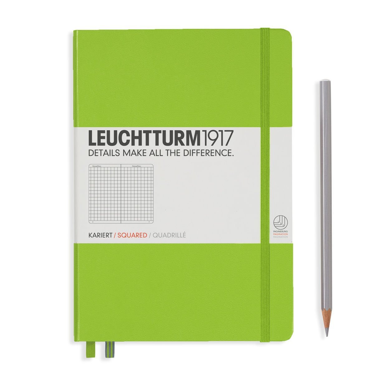Leuchtturm1917 Not Defteri Orta Boy (A5), Sert Kapak, 249 Numaralandırılmış Sayfa, Lime Yeşil - Kareli