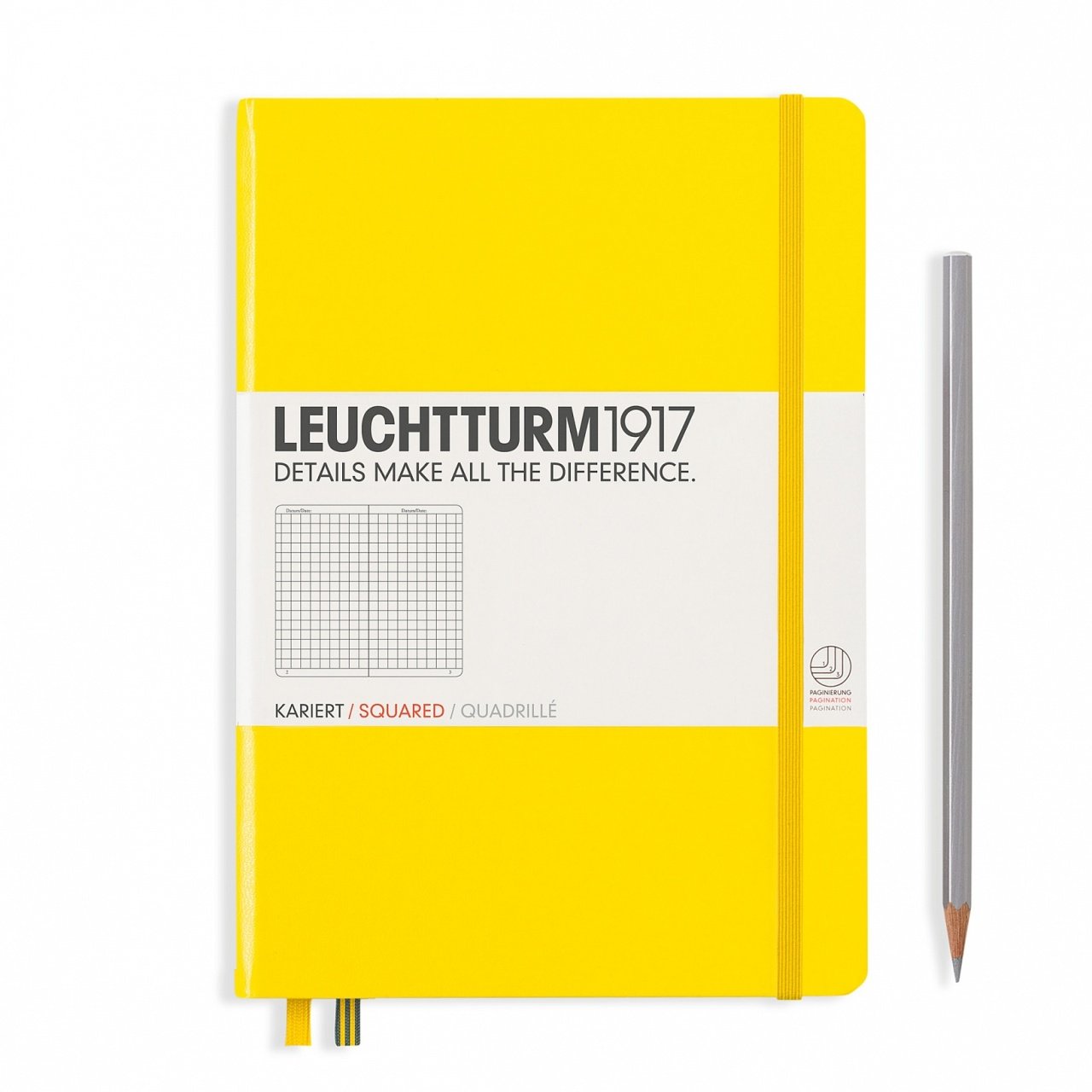 Leuchtturm1917 Not Defteri Orta Boy (A5), Sert Kapak, 249 Numaralandırılmış Sayfa, Limon Sarı - Kareli