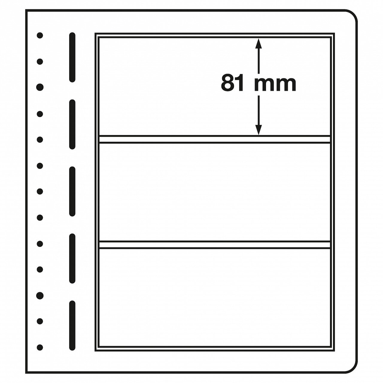 Leuchtturm LB Koleksiyon Sayfası, 13 Halkalı Klasörler için, LB 3 - Üç Cepli (190 x 81 mm)