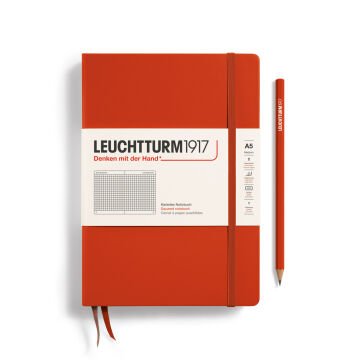 Leuchtturm1917 Doğal Renkler Serisi Not Defteri, Orta Boy (A5), Sert Kapak, 251 Numaralandırılmış Sayfa, Tilki Kırmızısı - Kareli