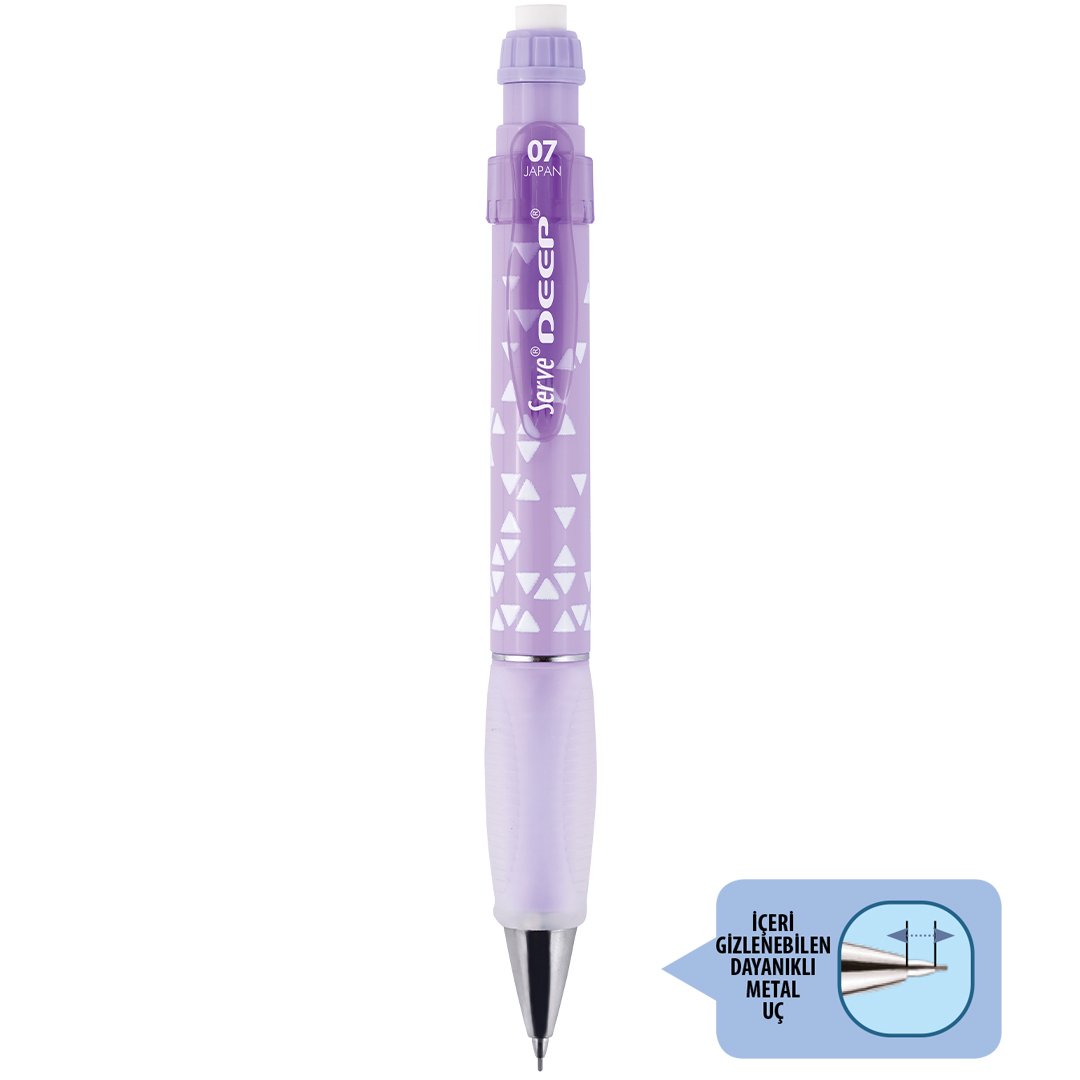 SERVE Deep Üçgen Baskılı Mekanik Kurşun Kalem 0.7 mm (Uçlu Kalem), Lavanta