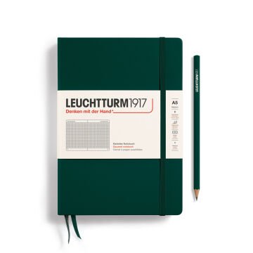 Leuchtturm1917 Doğal Renkler Serisi Not Defteri, Orta Boy (A5), Sert Kapak, 251 Numaralandırılmış Sayfa, Orman Yeşili - Kareli