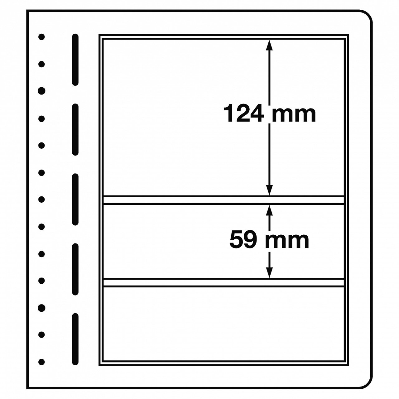 Leuchtturm LB Koleksiyon Sayfası, 13 Halkalı Klasörler için, LB 3 MIX - Üç Cepli (Cep Boyutları: 190 x 124 mm ve 190 x 59 mm)