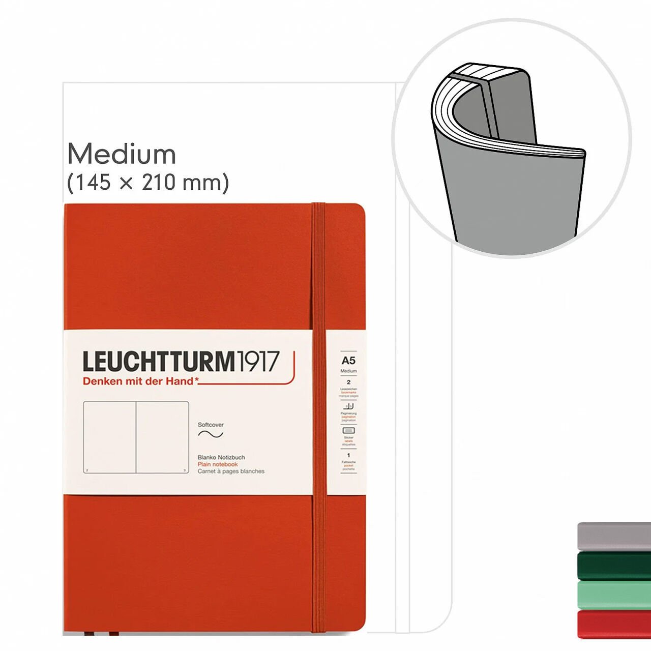 Leuchtturm1917 Naturfarben-Serie Notizbuch, mittlere Größe (A5),Softcover, 123 nummerierte Seiten,