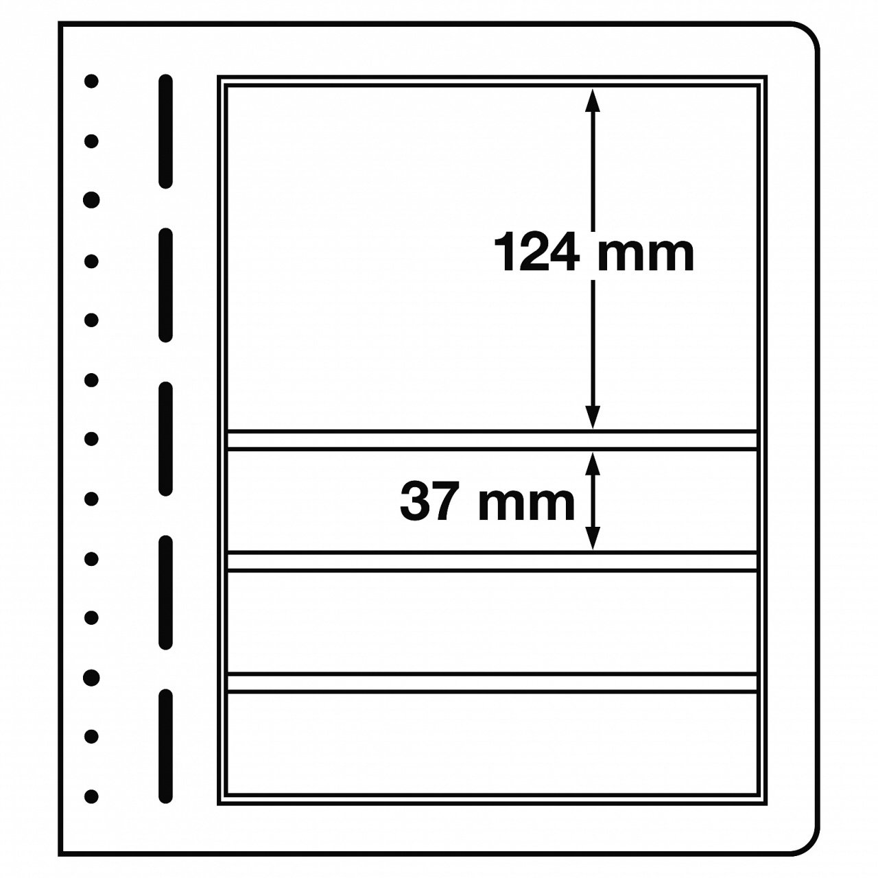 Leuchtturm LB Koleksiyon Sayfası, 13 Halkalı Klasörler için, LB 4 MIX - Dört Cepli (Cep Boyutları: 190 x 124 mm ve 190 x 37 mm)