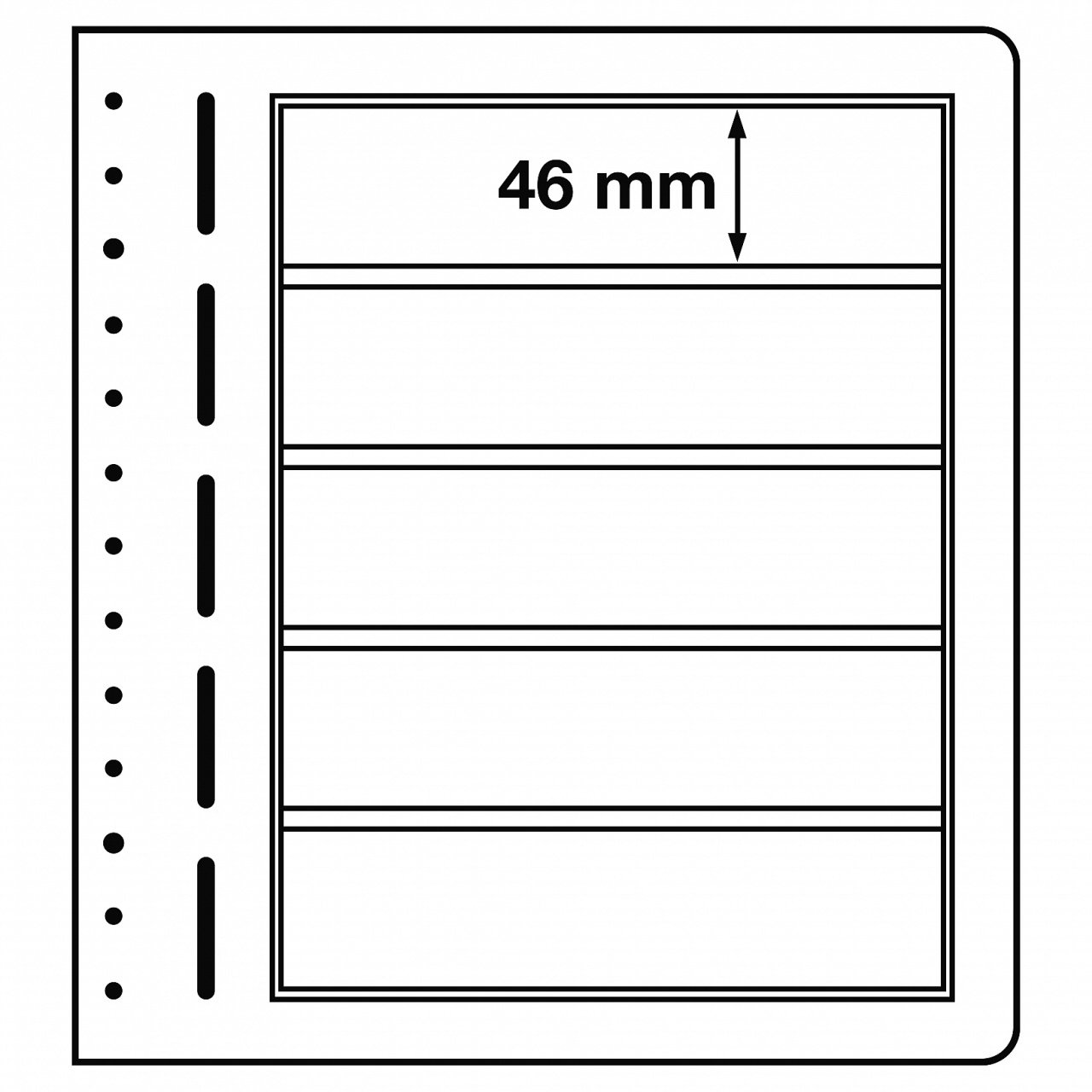 Leuchtturm LB Koleksiyon Sayfası, 13 Halkalı Klasörler için, LB 5 - Beş Cepli (190 x 46 mm)