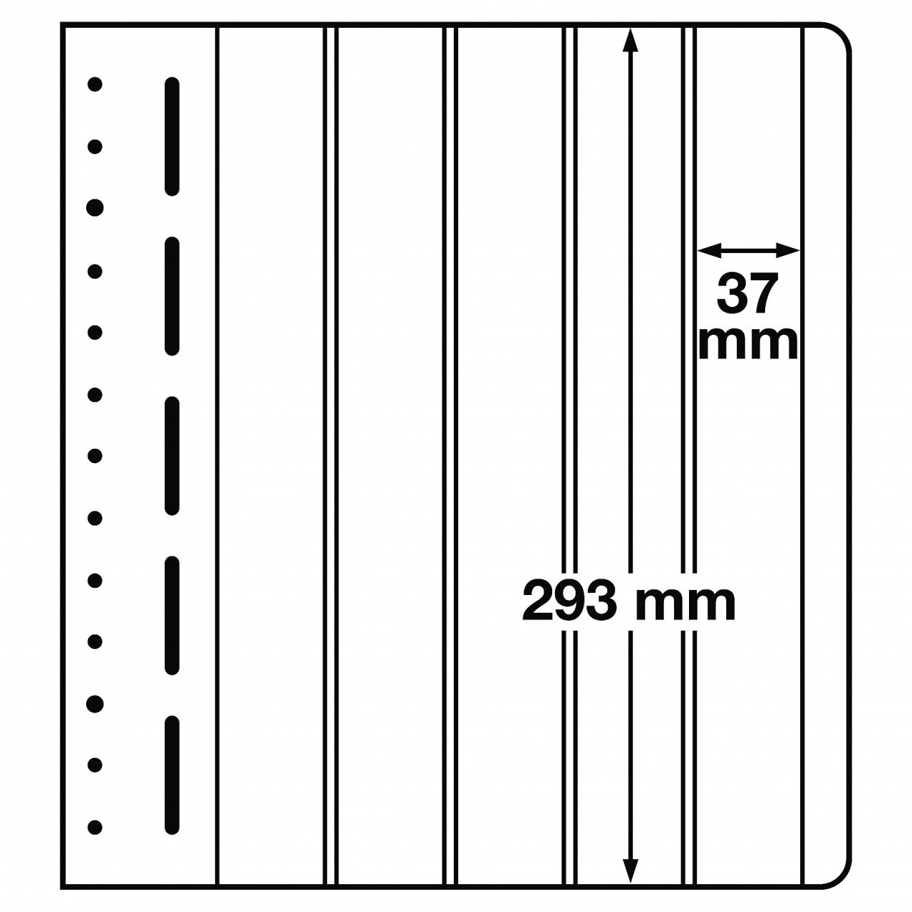 Leuchtturm LB Koleksiyon Sayfası, 13 Halkalı Klasörler için, LB 5 Dikey - Beş Cepli (37 x 295 mm)