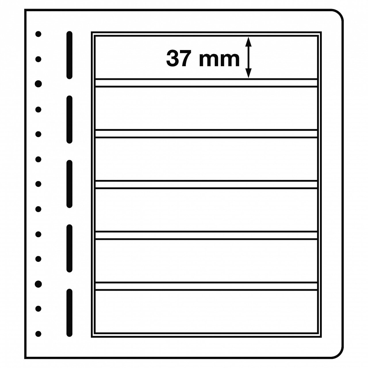 Leuchtturm LB Koleksiyon Sayfası, 13 Halkalı Klasörler için, LB 6 - Altı Cepli (190 x 37 mm)