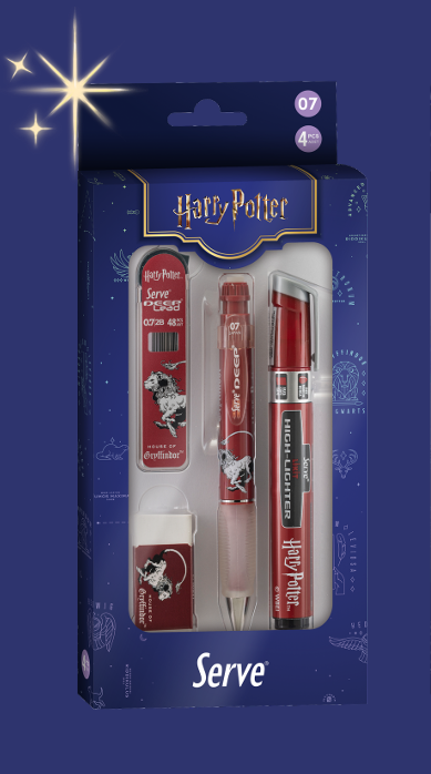 SERVE Deep Harry Potter 0.7 mm Versatil Kalem 4'lü Kırtasiye Seti - Gryffindor
