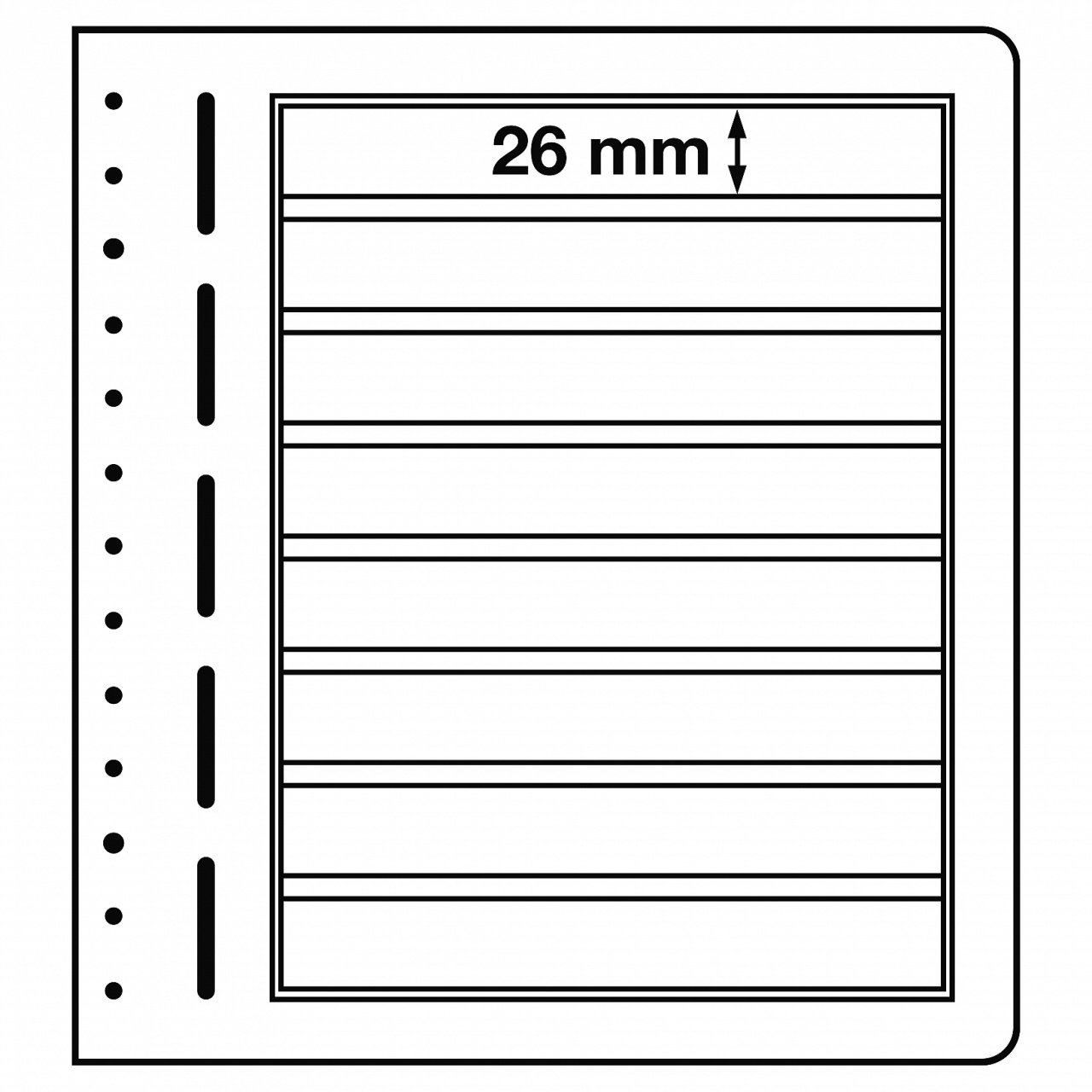 Leuchtturm LB Koleksiyon Sayfası, 13 Halkalı Klasörler için, LB 8 - Sekiz Cepli (190 x 26 mm)