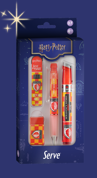 SERVE Deep Harry Potter 0.7 mm Versatil Kalem 4'lü Kırtasiye Seti - Gryffindor Damalı