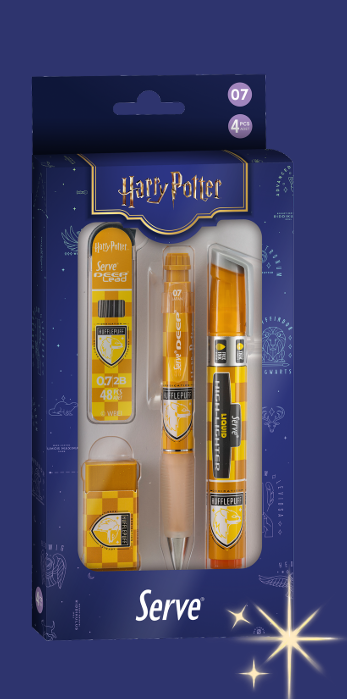 SERVE Deep Harry Potter 0.7 mm Versatil Kalem 4'lü Kırtasiye Seti - Hufflepuff Damalı