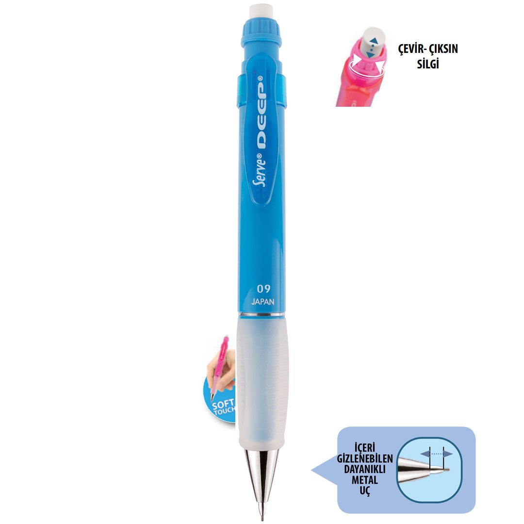 SERVE Deep NEON Mekanik Kurşun Kalem 0.9 mm (Uçlu Kalem), Neon Mavi