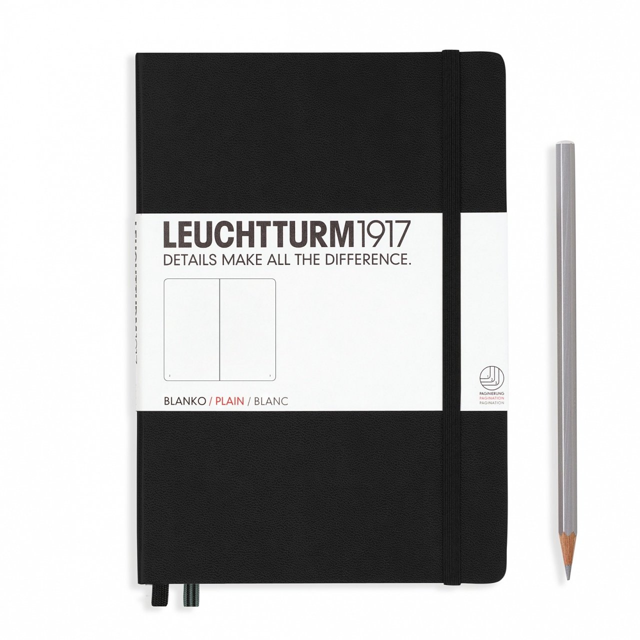 Leuchtturm1917 Not Defteri Orta Boy (A5), Sert Kapak, 249 Numaralandırılmış Sayfa, Siyah - Düz