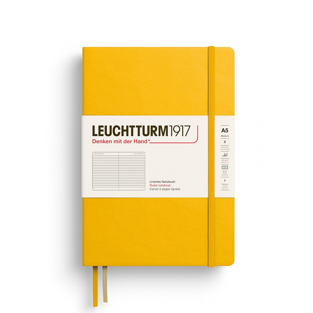 Leuchtturm1917 Not Defteri Orta Boy (A5), Sert Kapak, 251 Numaralandırılmış Sayfa, Ayçiçeği - Çizgili