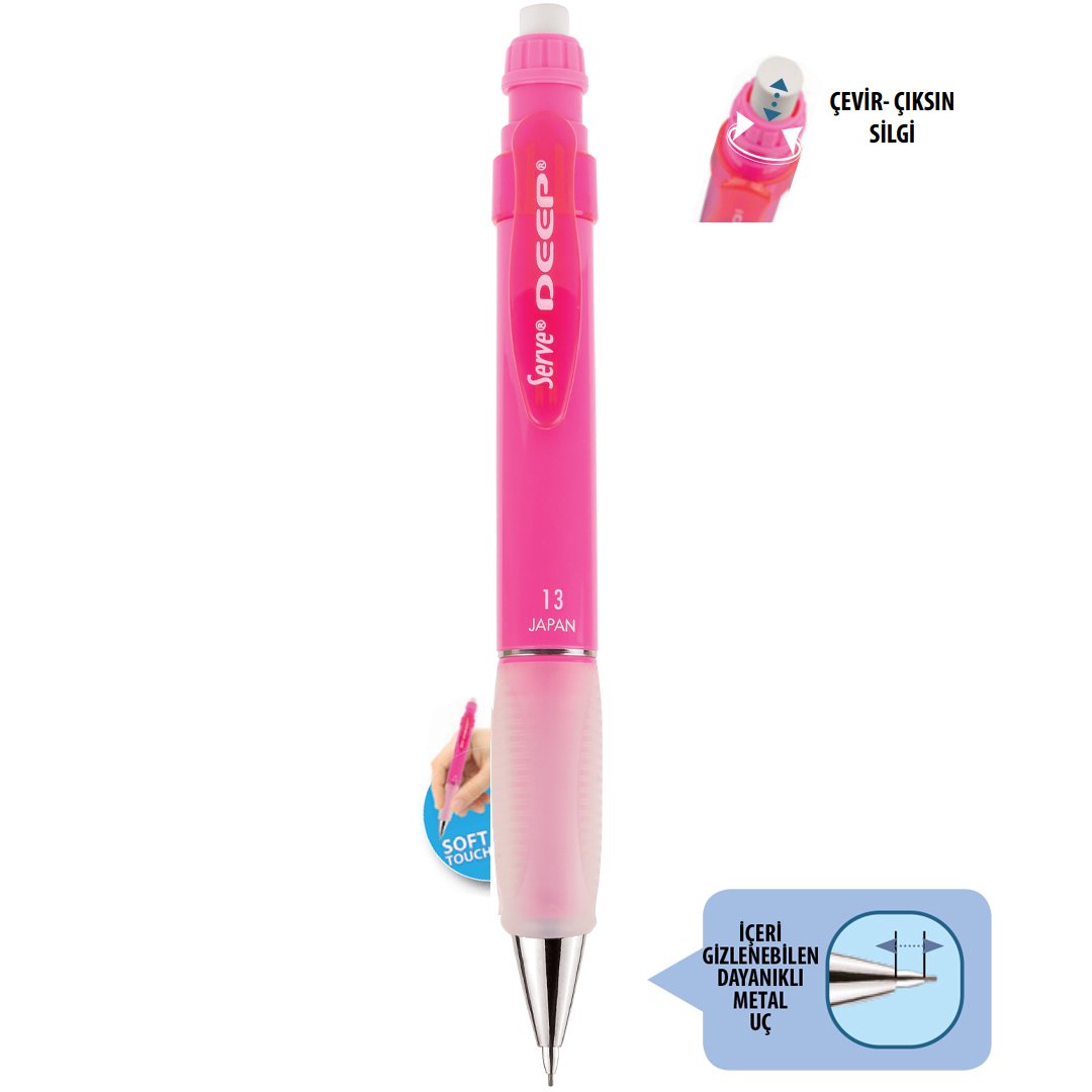 SERVE Deep NEON Mekanik Kurşun Kalem 1.3 mm (Uçlu Kalem), Neon Pembe