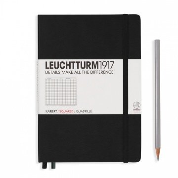 Leuchtturm1917 Not Defteri Orta Boy (A5), Sert Kapak, 249 Numaralandırılmış Sayfa, Siyah - Kareli