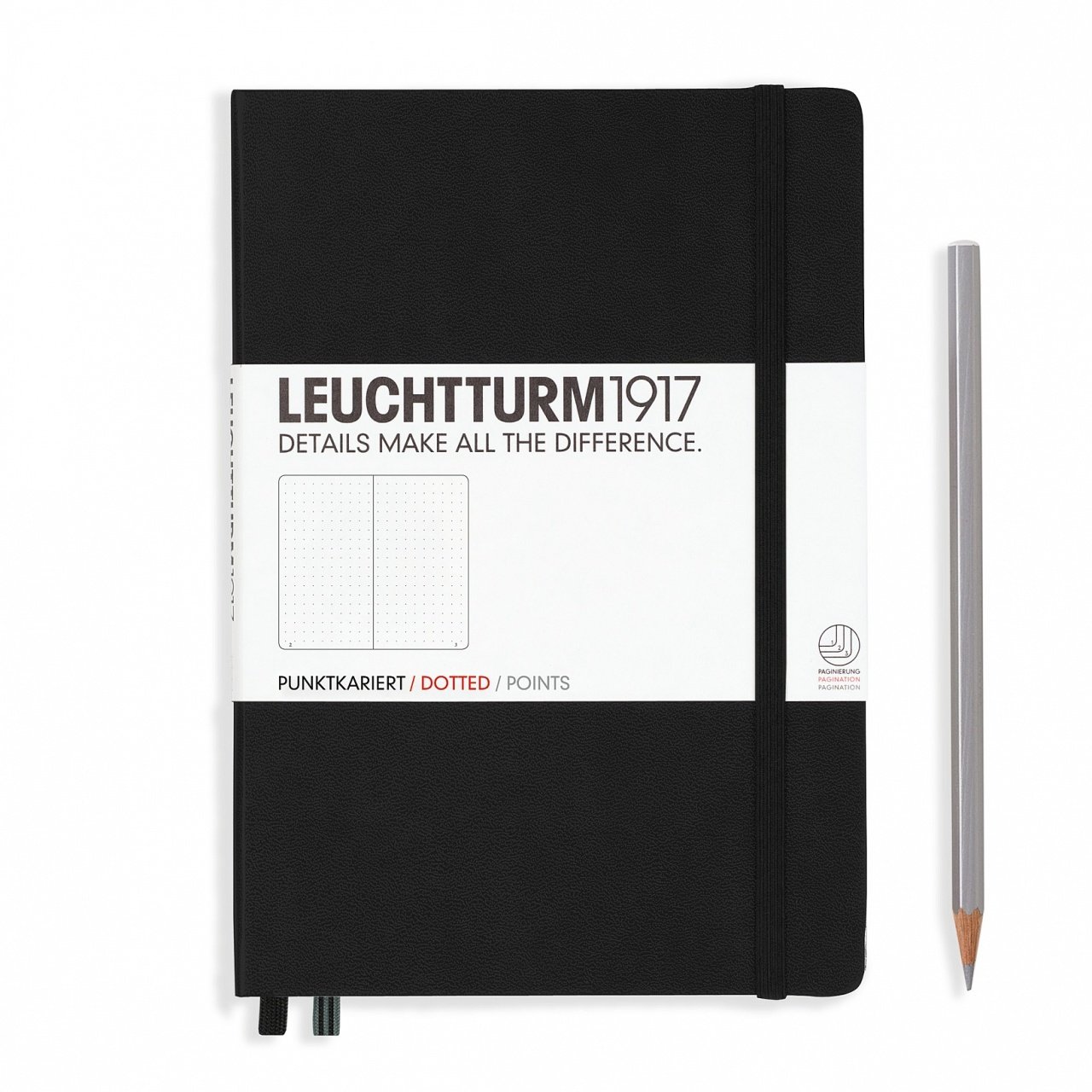 Leuchtturm1917 Not Defteri Orta Boy (A5), Sert Kapak, 249 Numaralandırılmış Sayfa, Siyah - Noktalı