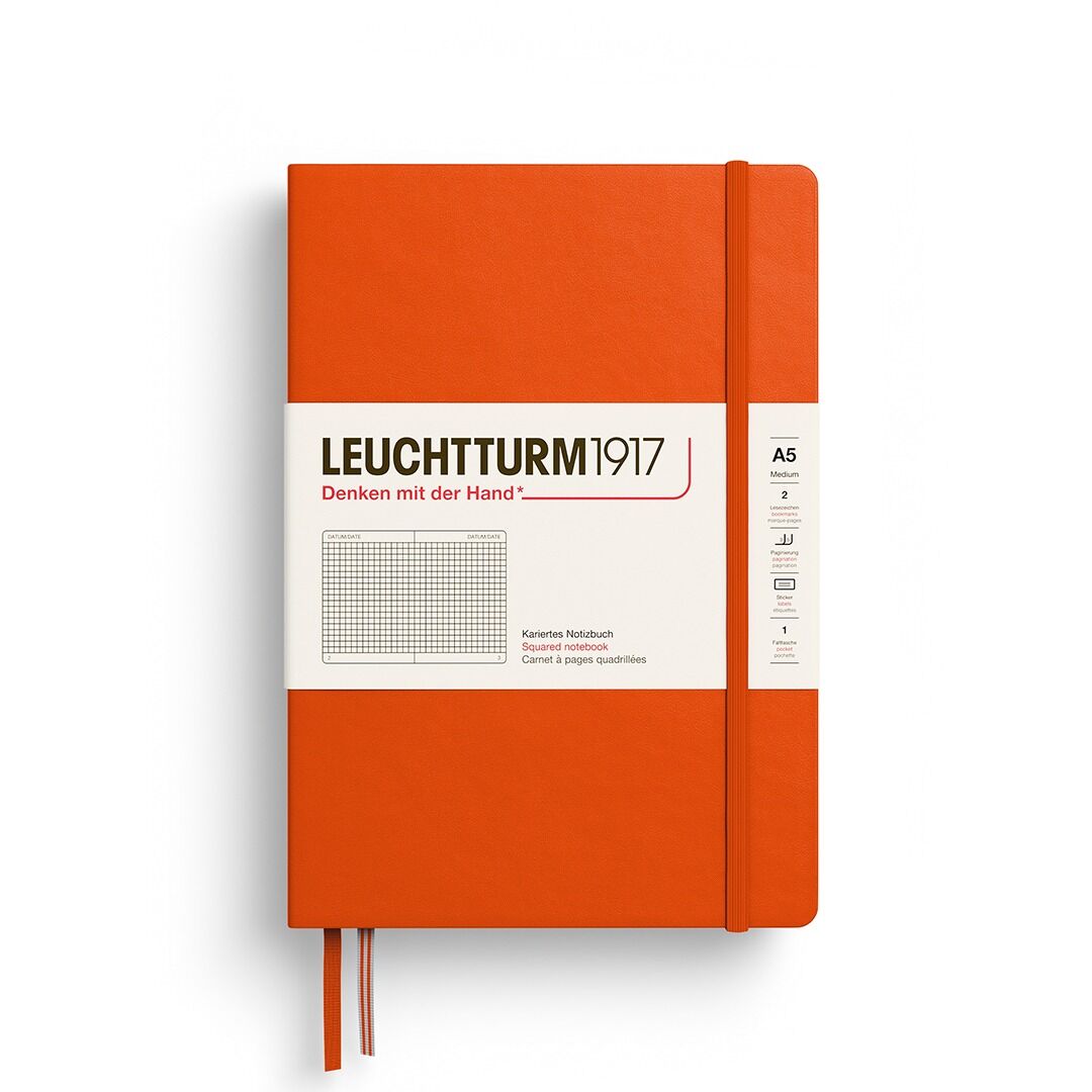 Leuchtturm1917 Not Defteri Orta Boy (A5), Sert Kapak, 251 Numaralandırılmış Sayfa, Balkabağı - Kareli