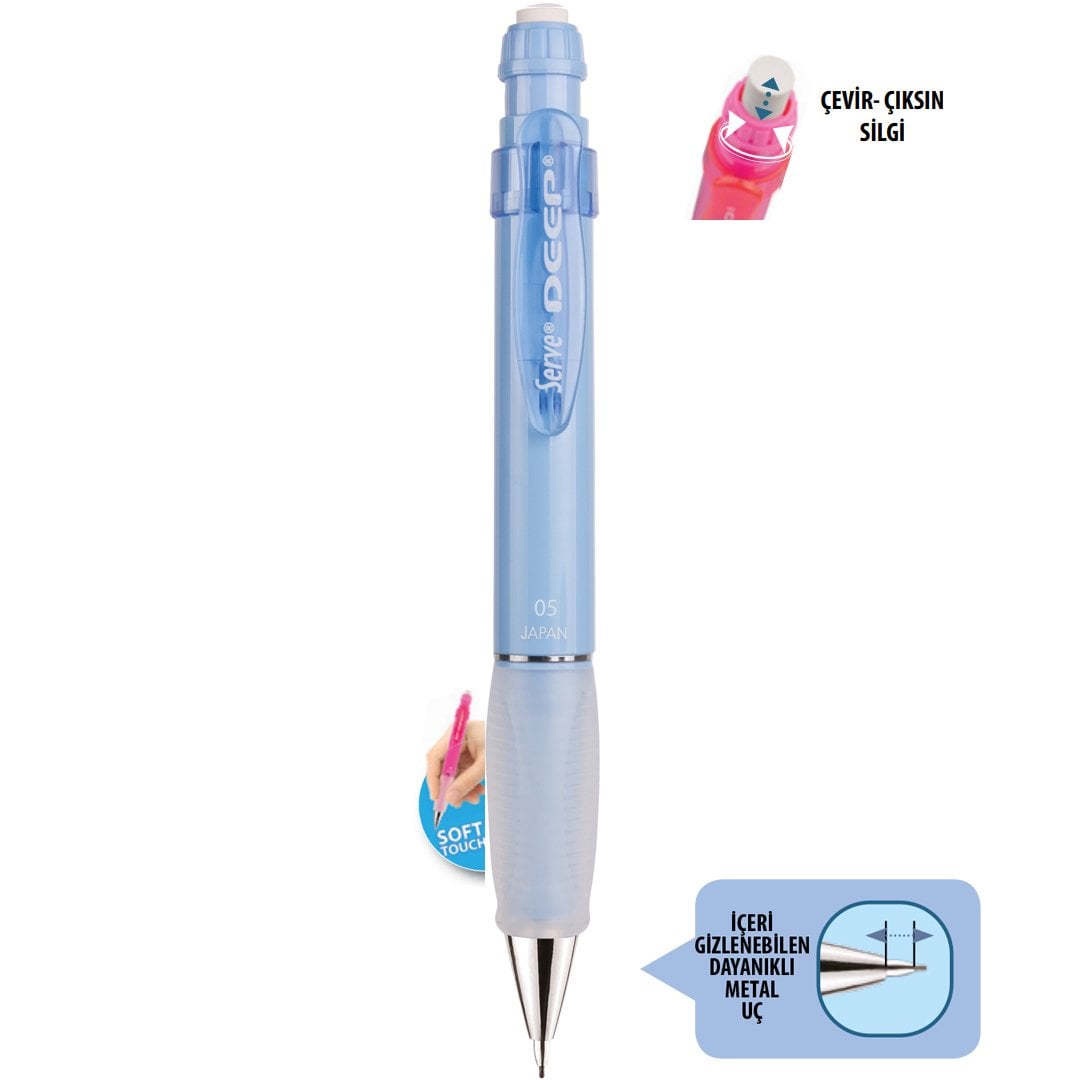 SERVE Deep PASTEL Mekanik Kurşun Kalem 0.5 mm (Uçlu Kalem), Pastel Gök Mavi