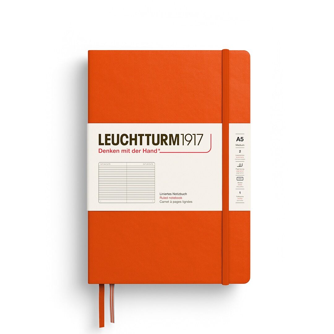 Leuchtturm1917 Not Defteri Orta Boy (A5), Sert Kapak, 251 Numaralandırılmış Sayfa, Balkabağı - Çizgili
