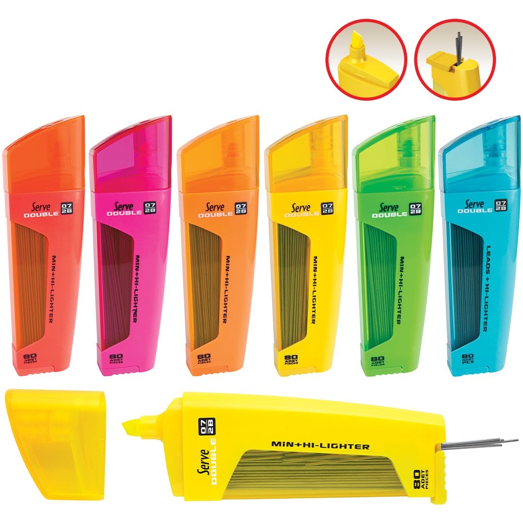 SERVE Double Mekanik Kurşun Kalem Ucu 0.7 mm + Fosforlu Kalem,