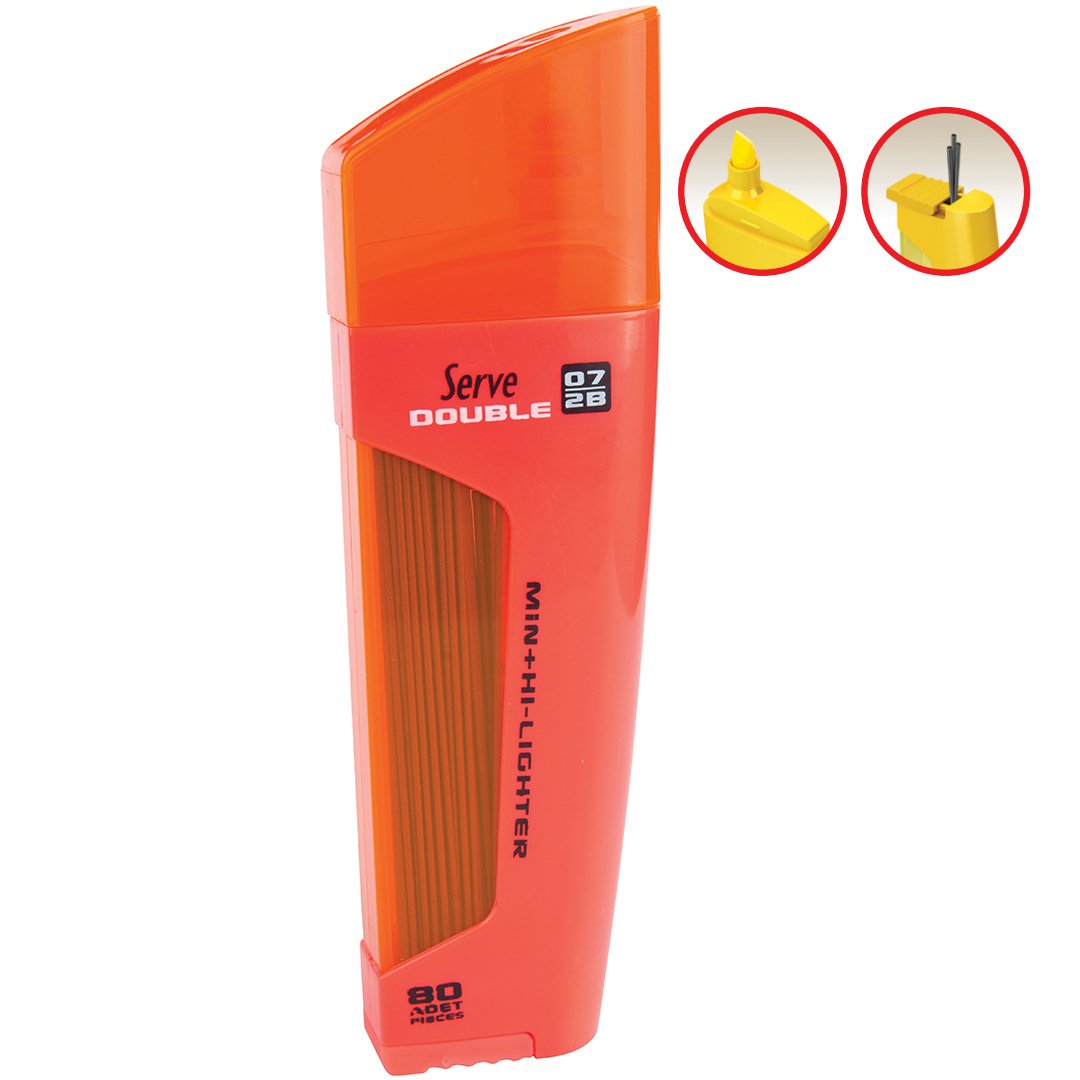 SERVE Double Mekanik Kurşun Kalem Ucu 0.7 mm + Fosforlu Kalem, Kırmızı