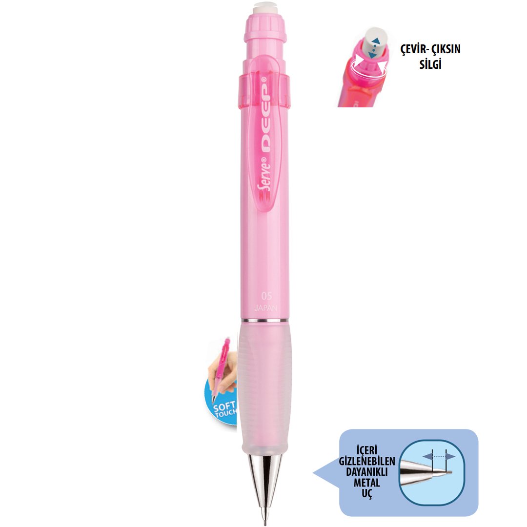 SERVE Deep PASTEL Mekanik Kurşun Kalem 0.5 mm (Uçlu Kalem), Pastel Şeker Pembe