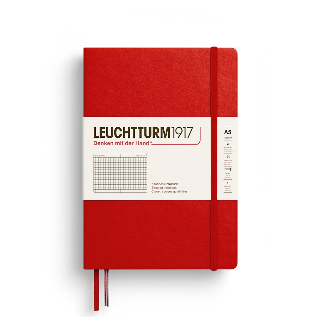 Leuchtturm1917 Not Defteri Orta Boy (A5), Sert Kapak, 251 Numaralandırılmış Sayfa, Kiraz - Kareli