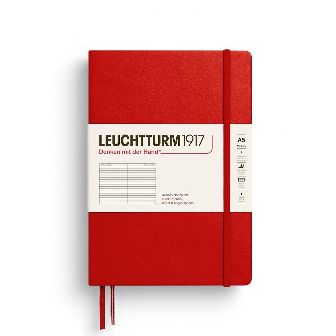 Leuchtturm1917 Not Defteri Orta Boy (A5), Sert Kapak, 251 Numaralandırılmış Sayfa, Kiraz - Çizgili