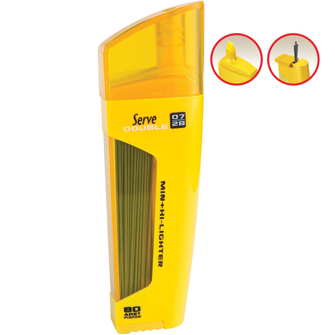 SERVE Double Mekanik Kurşun Kalem Ucu 0.7 mm + Fosforlu Kalem, Sarı