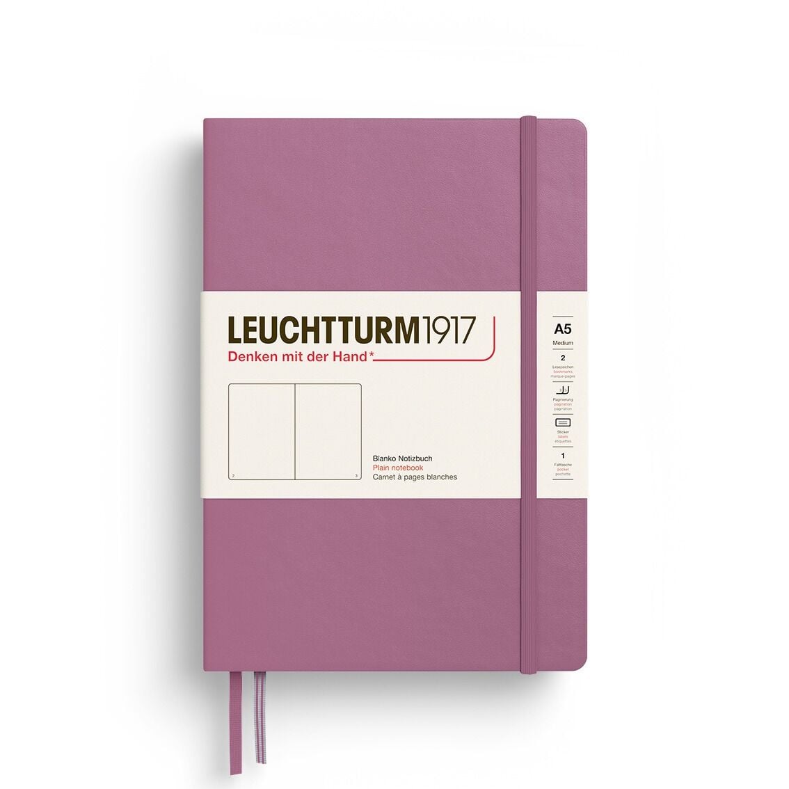 Leuchtturm1917 Not Defteri Orta Boy (A5), Sert Kapak, 251 Numaralandırılmış Sayfa, Tozlu Gül - Düz