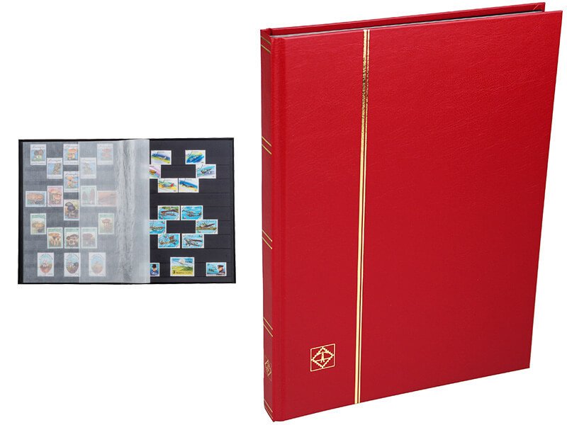 Leuchtturm Pul Defteri BASIC Siyah Zemin, Sert Kapak, 16 Yaprak 32 Sayfa - Kırmızı - A4+